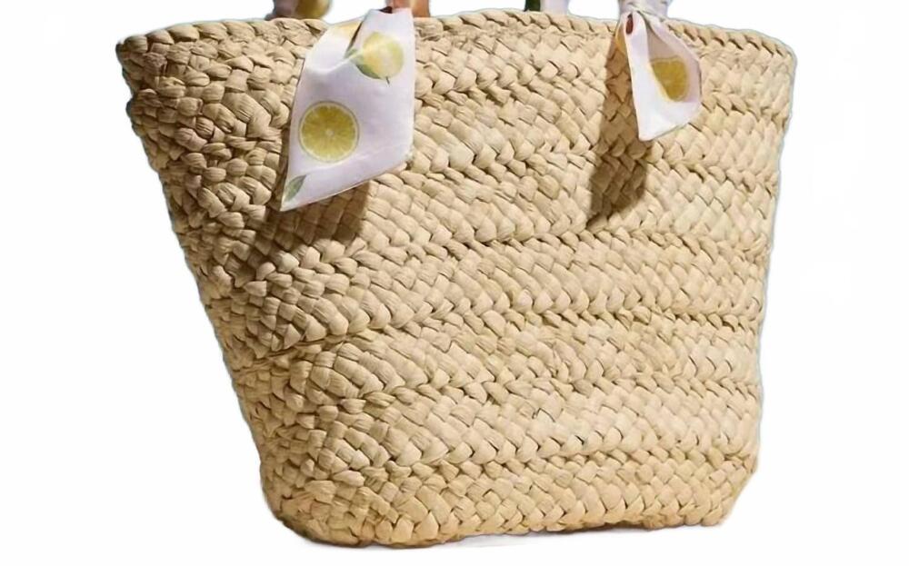 NEW ALWAYS AMALFI women's scarf raffia tote bag in lemon & orange print